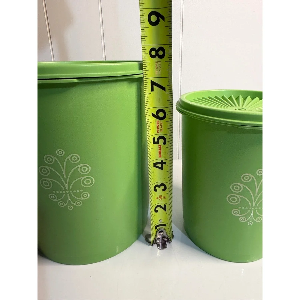 VTG TUPPERWARE Canisters Lime Green Nesting Set of 2 Lids Kitchen Storage Decor